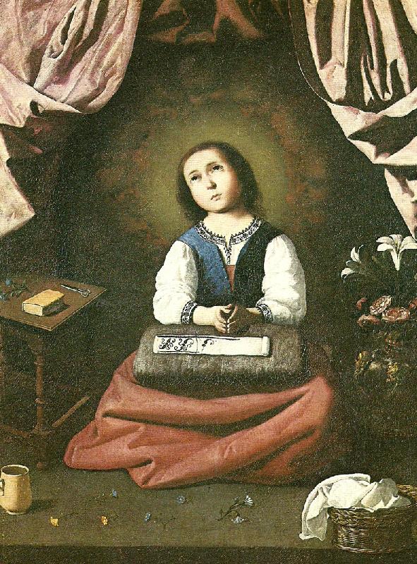 the virgin as a girl, praying, Francisco de Zurbaran